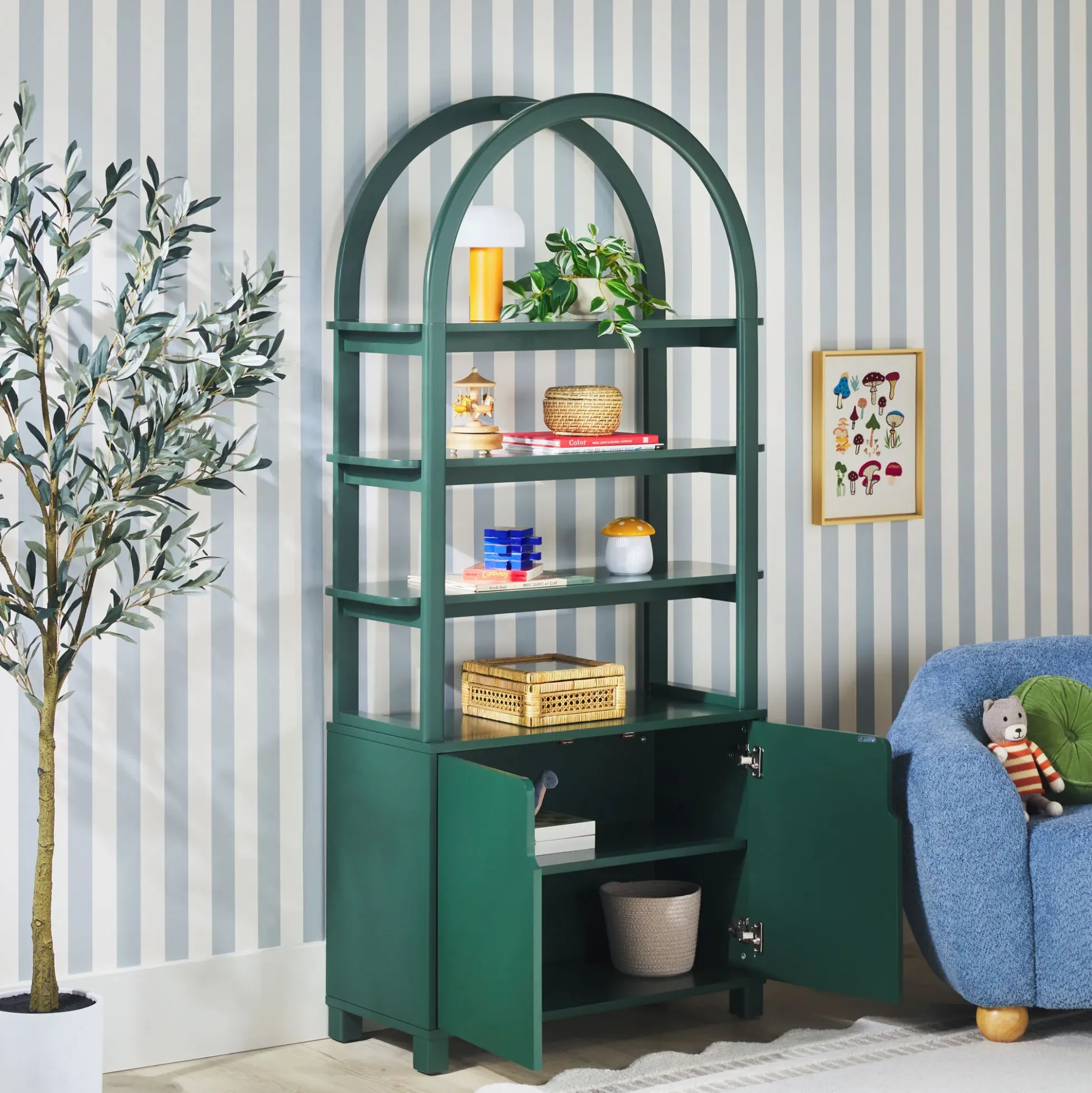 Zoey Modern Arched Wood Cabinet Storage Bookcase